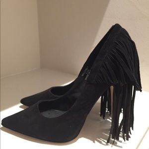 Top Shop Black Pumps with Fringe on the Back - $15